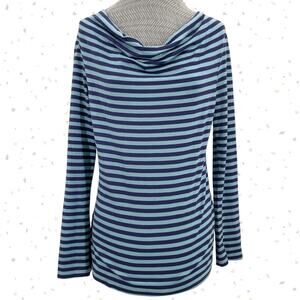 Ibex Lineup Diana 100% Wool Cowl Drape Neck Long Sleeve Striped Top Blue Aqua M